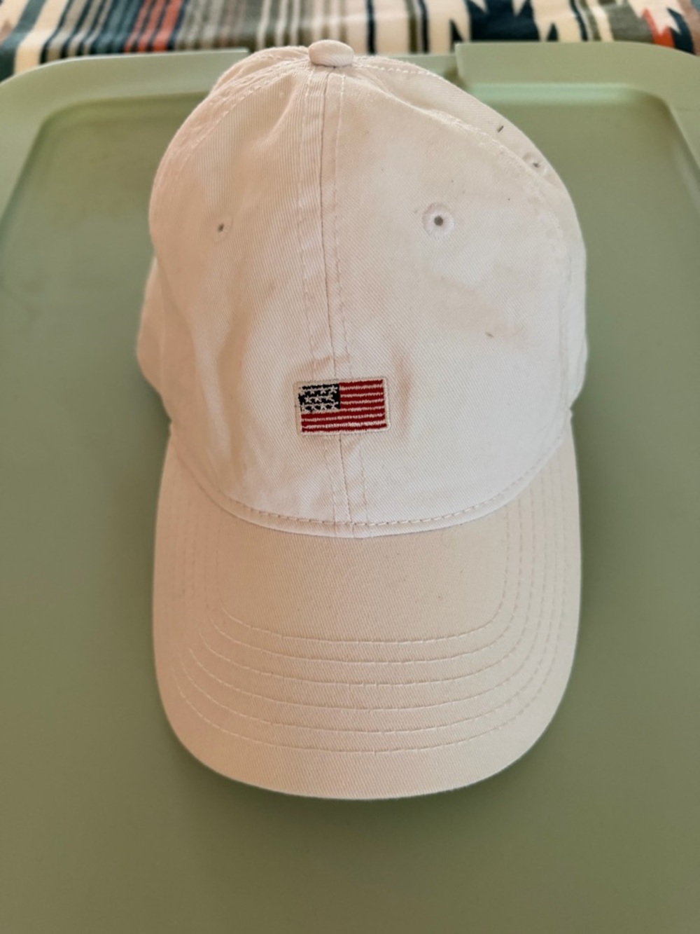 White Baseball Cap with Small American Flag Embroidery